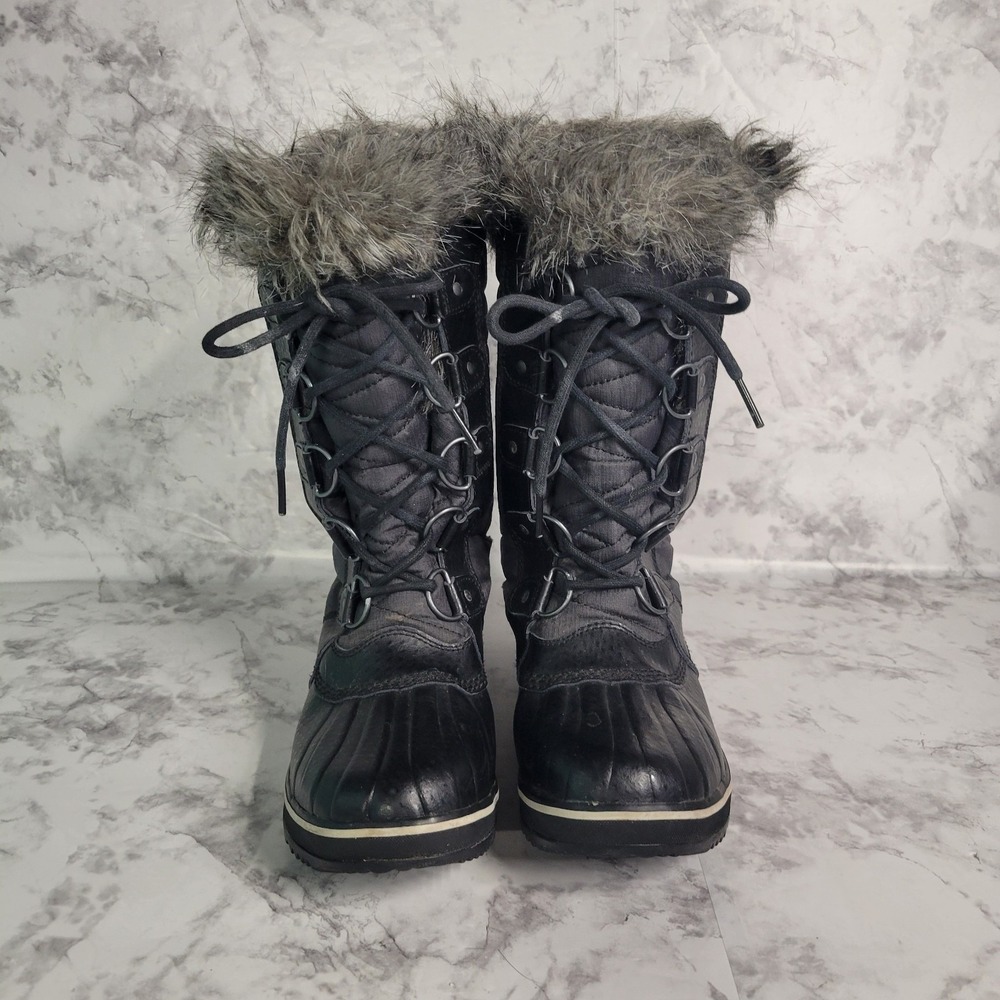 Sorel Tofino II Womens Waterproof Winter Boots Black Grey Faux Fur Trim‎ 8